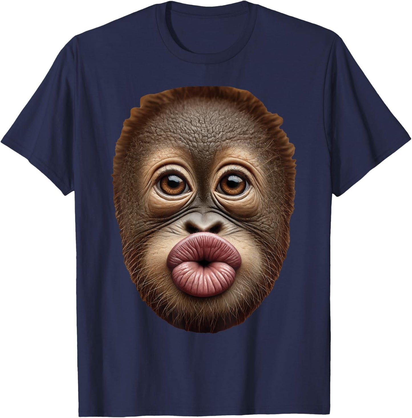 Baby Orangutan Ape Monkey Face Stomach Funny Cute Kiss Lips T-Shirt - T-Shirt | Navy