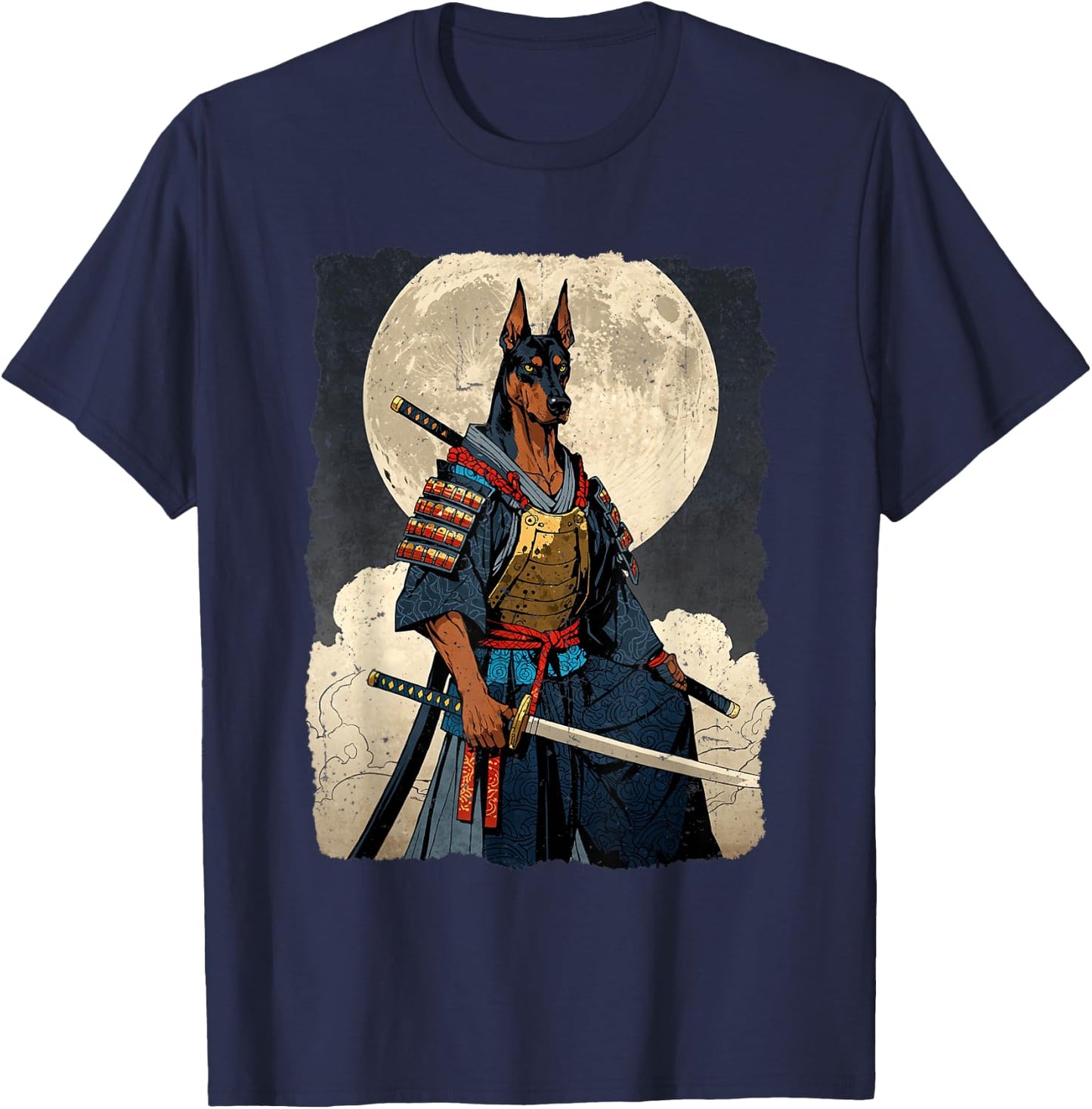 Doberman Dog Samurai Japanese Retro Ukiyo-e Warrior Doberman T-Shirt - T-Shirt | Navy