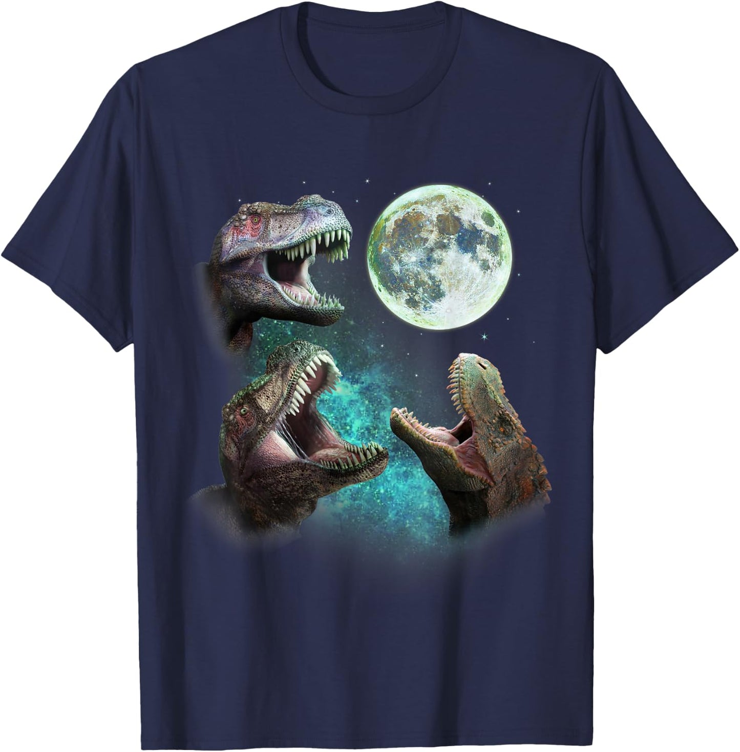 Three T-Rex Dinosaurs Howl at Moon 3 Wolves Parody T-Shirt - T-Shirt | Navy