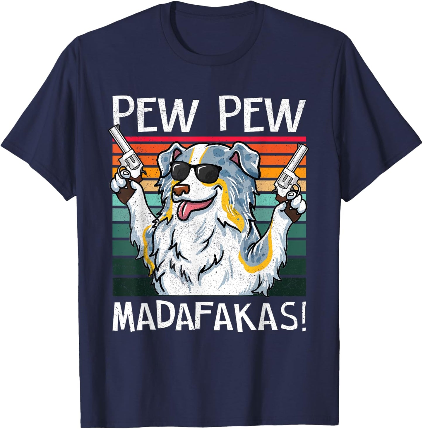 Australian Shepherd Pew Pew Dog Vintage Retro Sunset Dogs Women T-Shirt - T-Shirt | Navy