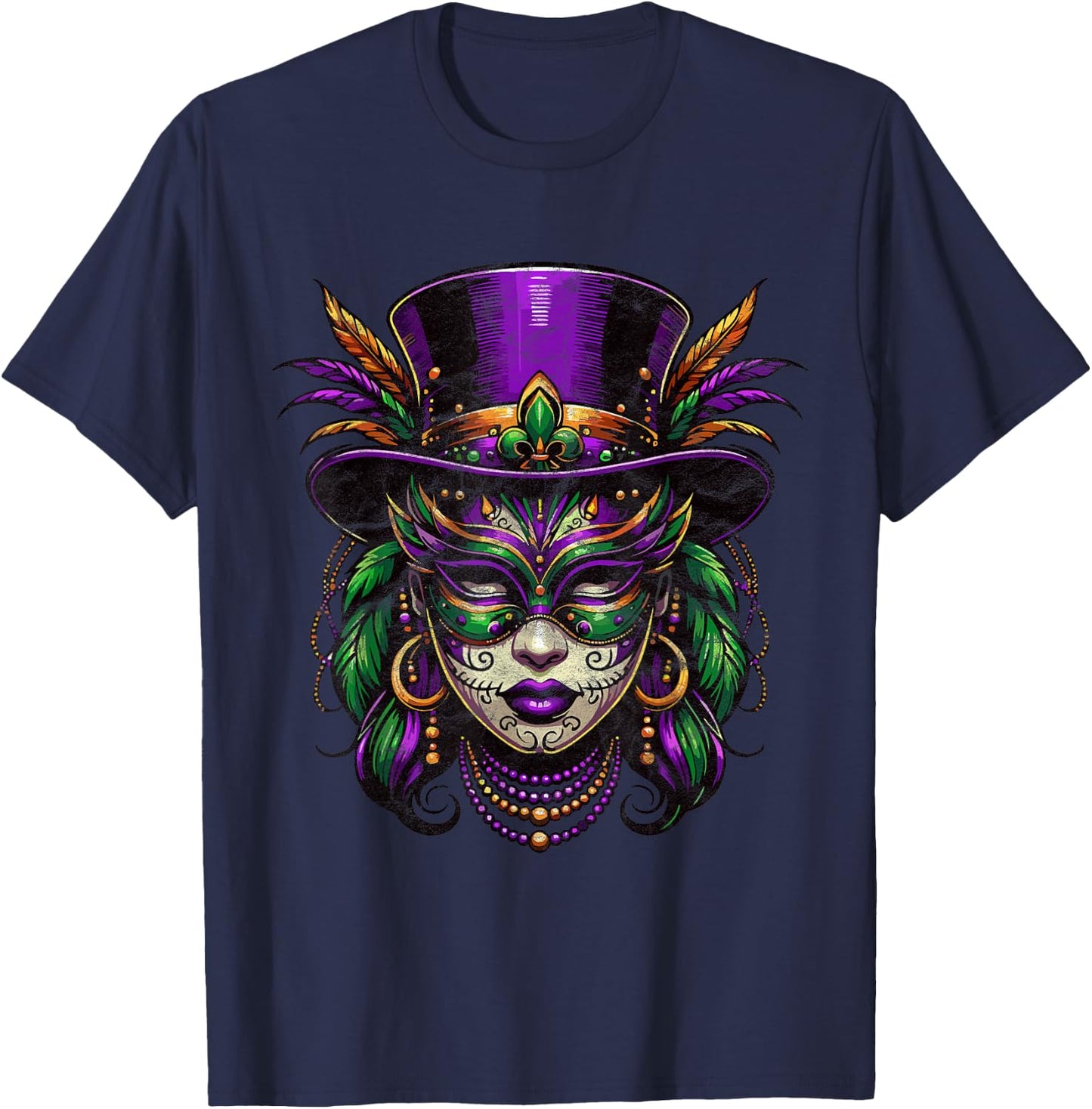 Mardi Gras Priestess Women New Orleans Witch Doctor Voodoo T-Shirt - T-Shirt | Navy