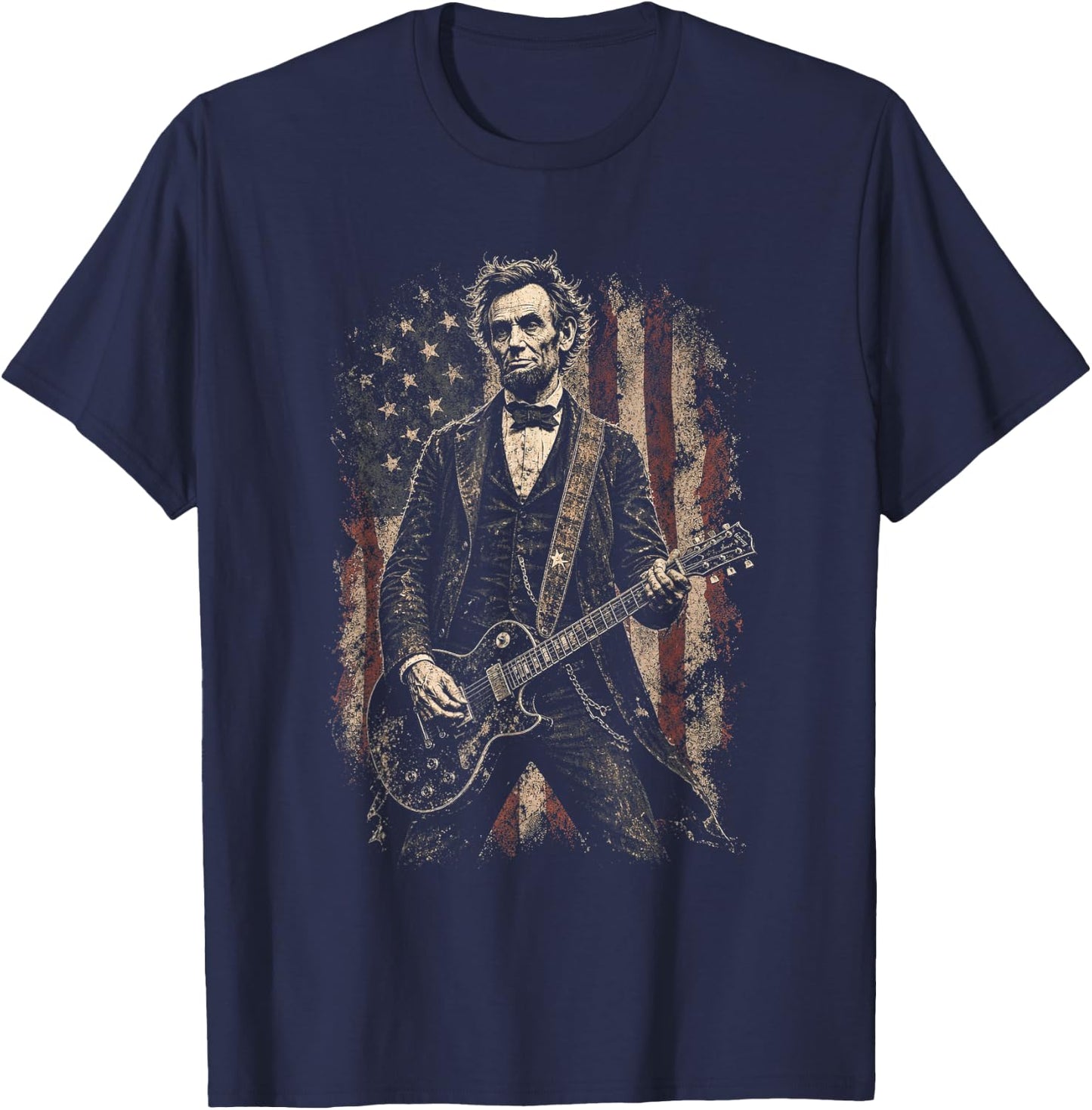 Abraham Lincoln Playing Guitar Grunge President Graphic T-Shirt - T-Shirt | Navy