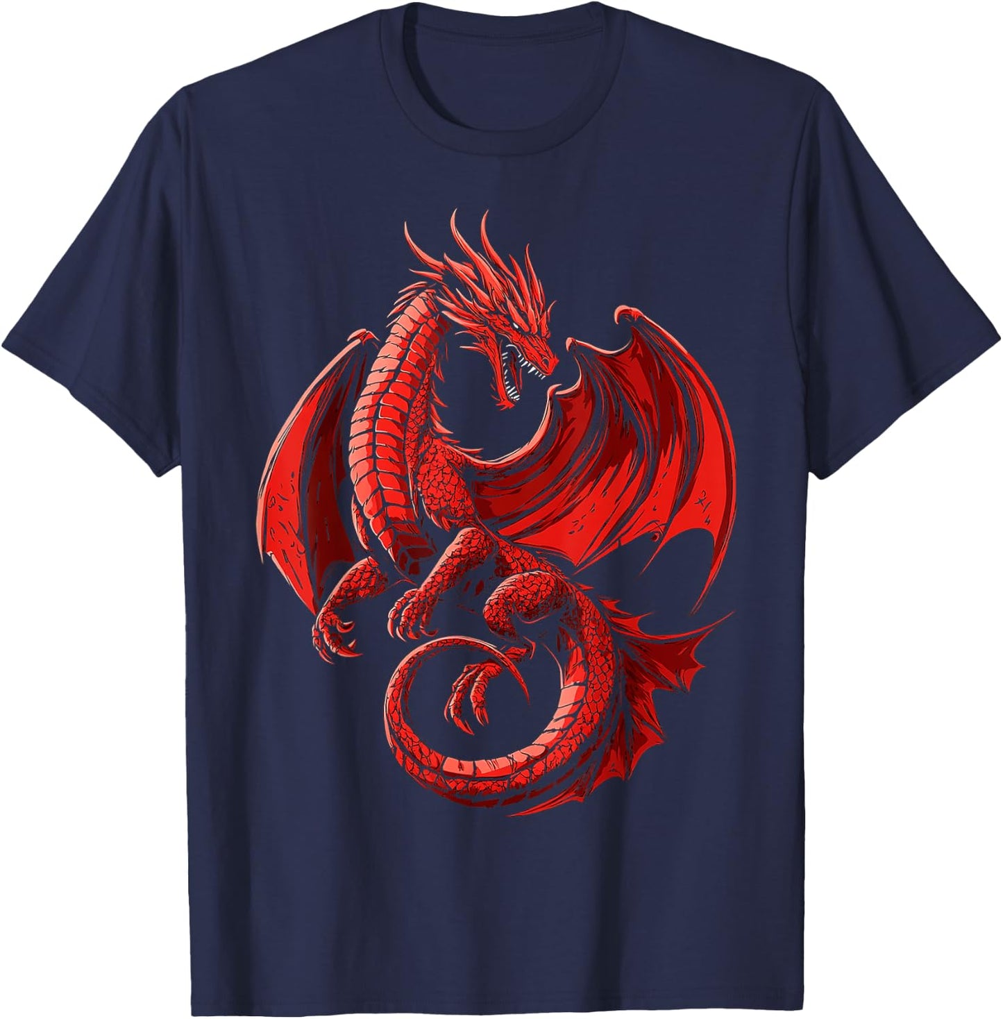 Mythical Illustration Red Dragon , Black, S T-Shirt - T-Shirt | Navy
