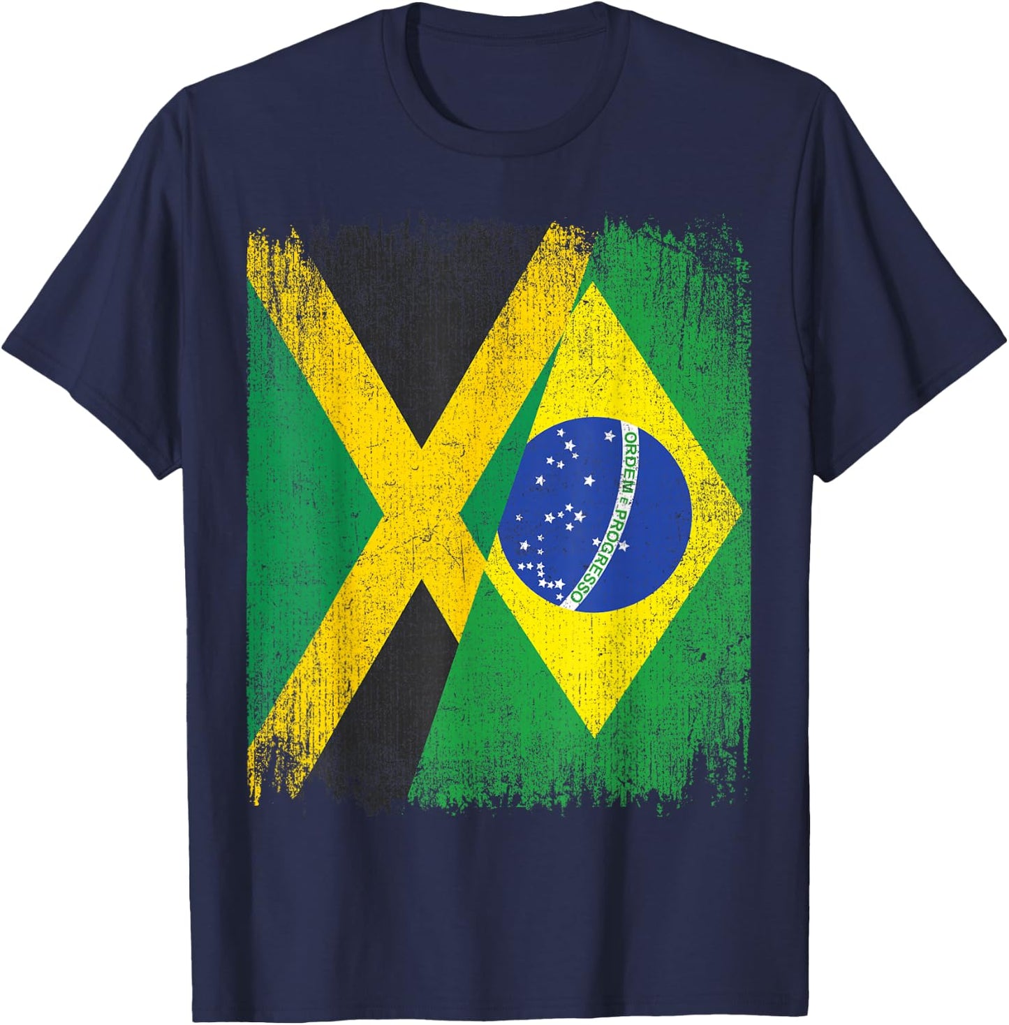Half Jamaica Brazil Flag Jamaican Brazilian Pride Roots T-Shirt - T-Shirt | Navy