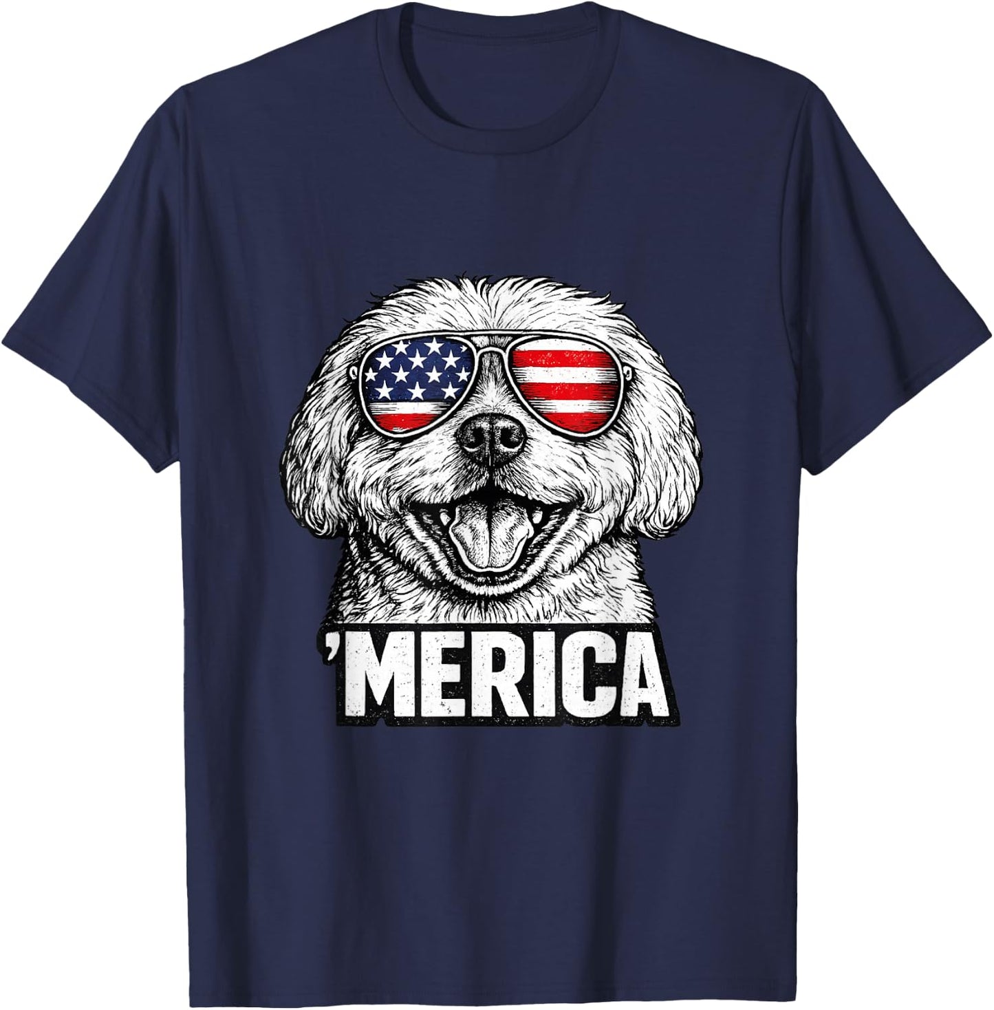 Maltese ’Merica 4th of July Vintage USA Pride T-Shirt - T-Shirt | Navy