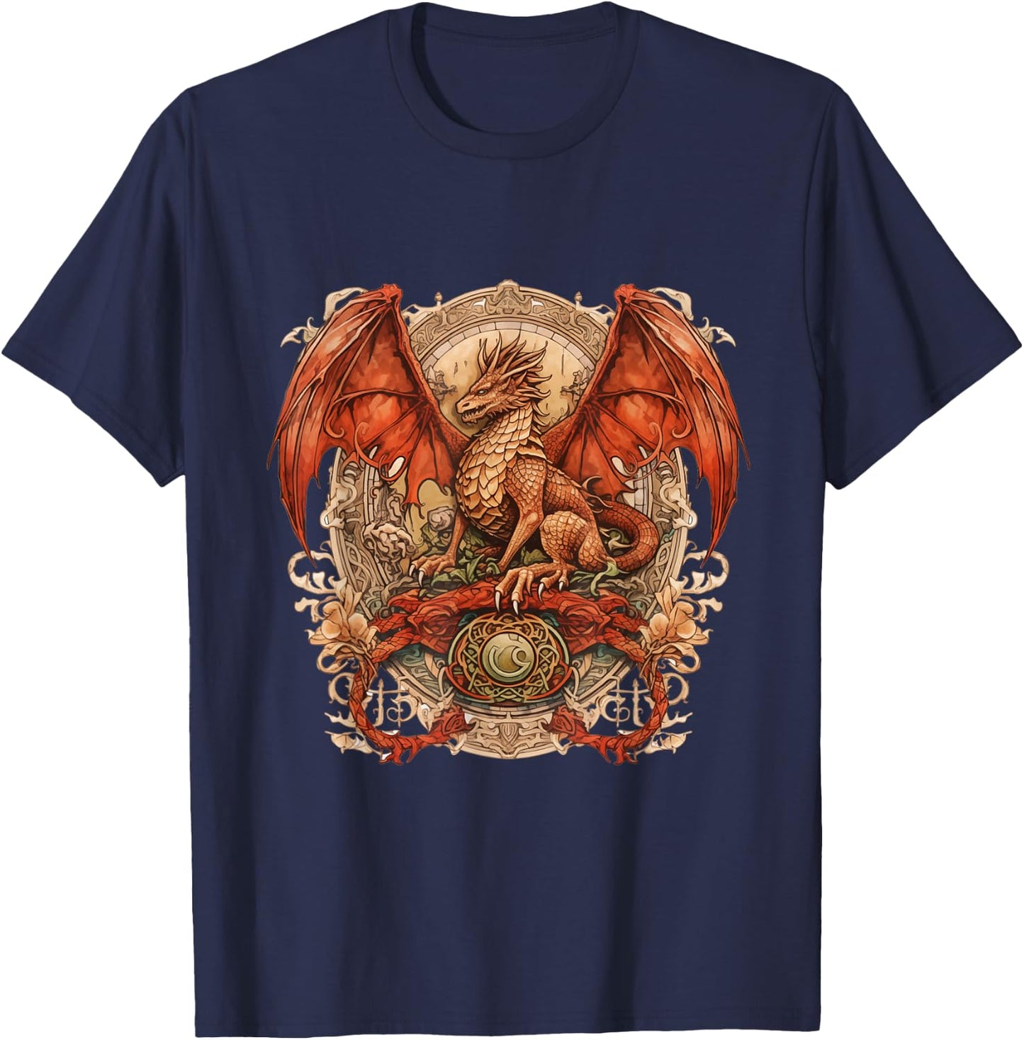 Blazing Dragon of the Fantasy Realm T-Shirt - T-Shirt | Navy