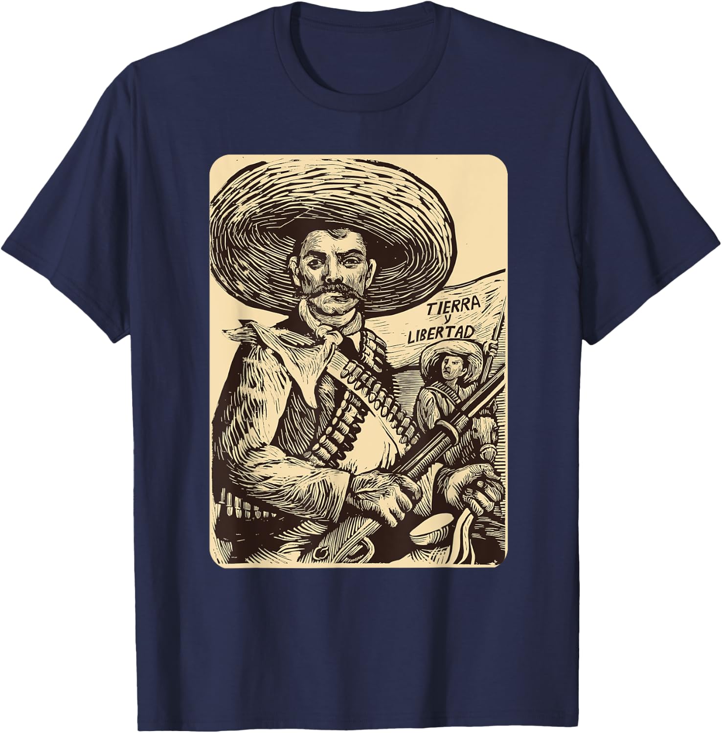 Emiliano Zapata Mexican Revolutionary Land and Liberty T-Shirt - T-Shirt | Navy