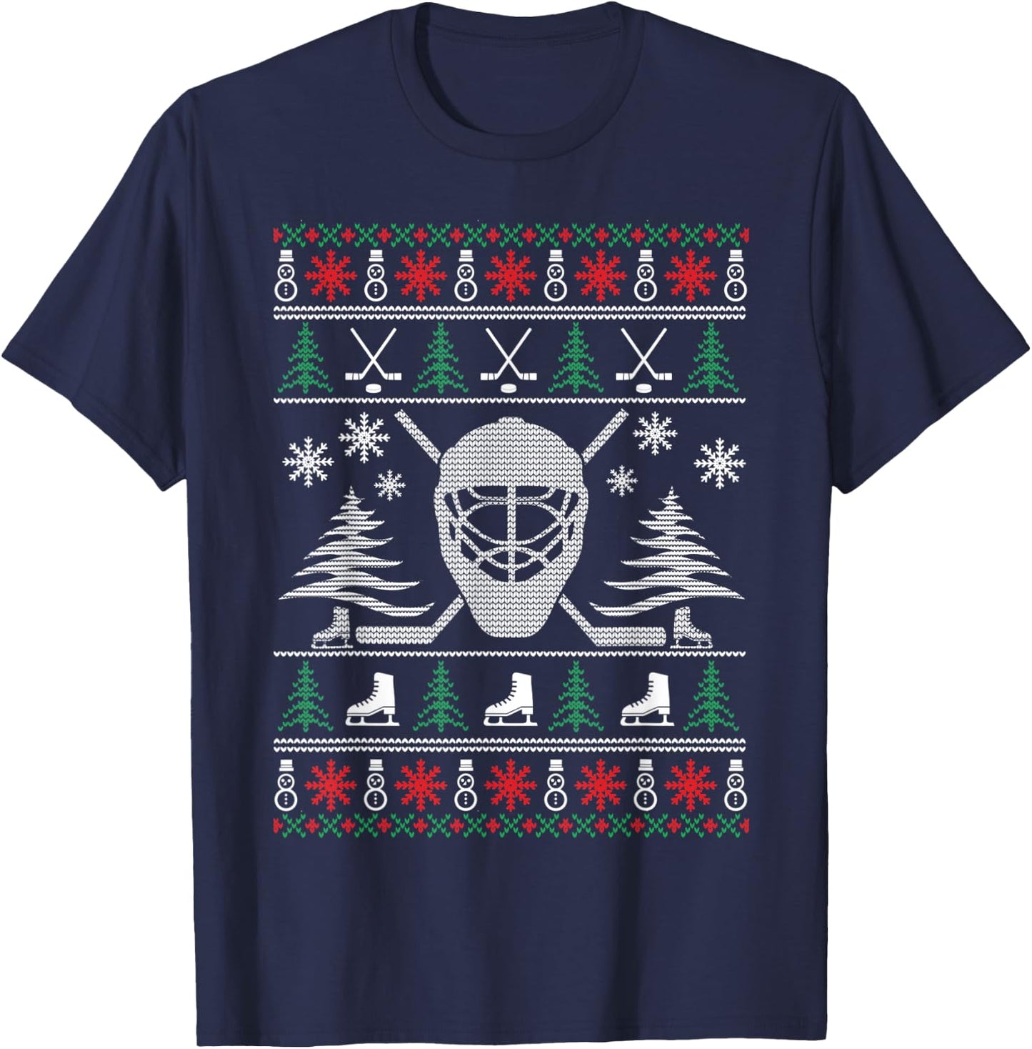 Ugly Sweater Christmas Helmet Ice Hockey For Hockey Lovers T-Shirt - T-Shirt | Navy