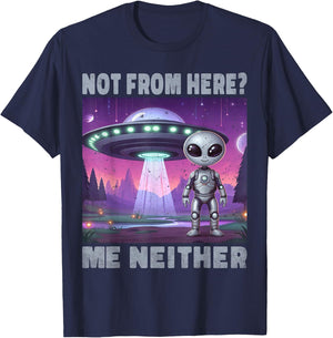 Funny Aliens UFO Alien Spaceship Man Woman Boy Humour , Black, S T-Shirt - T-Shirt | Navy