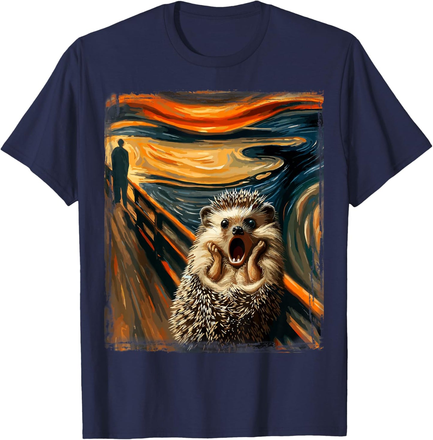 Artsy Scream Parody Funny Animal Painting Art Humor Hedgehog T-Shirt - T-Shirt | Navy