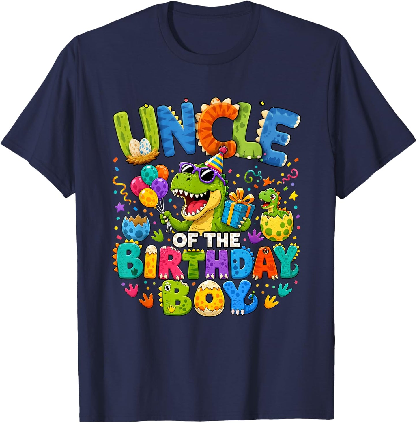 Uncle of The Birthday Boy Dinosaur T-Rex T-Shirt - T-Shirt | Navy
