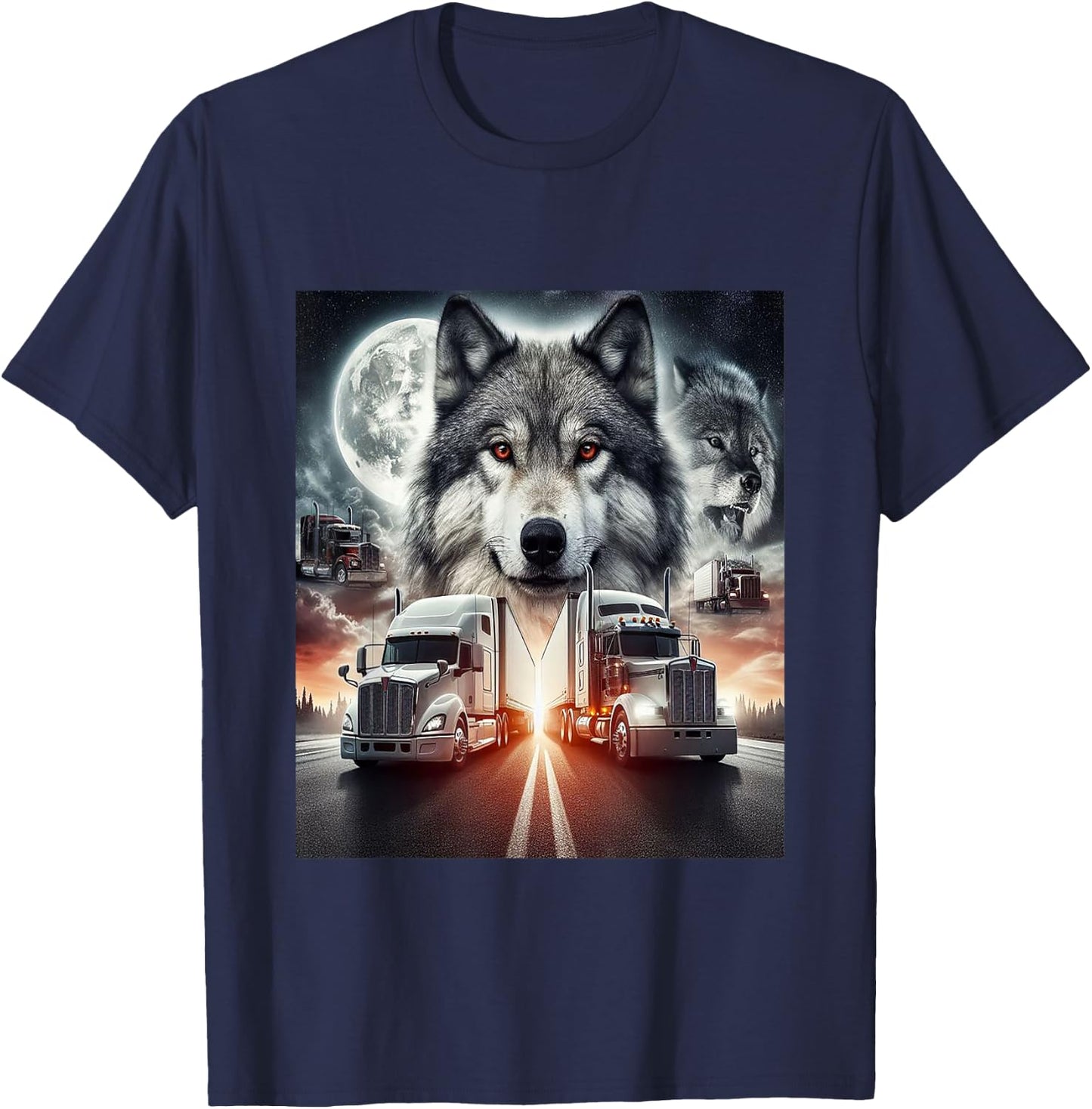 LKW mit Wolf T-Shirt - T-Shirt | Navy