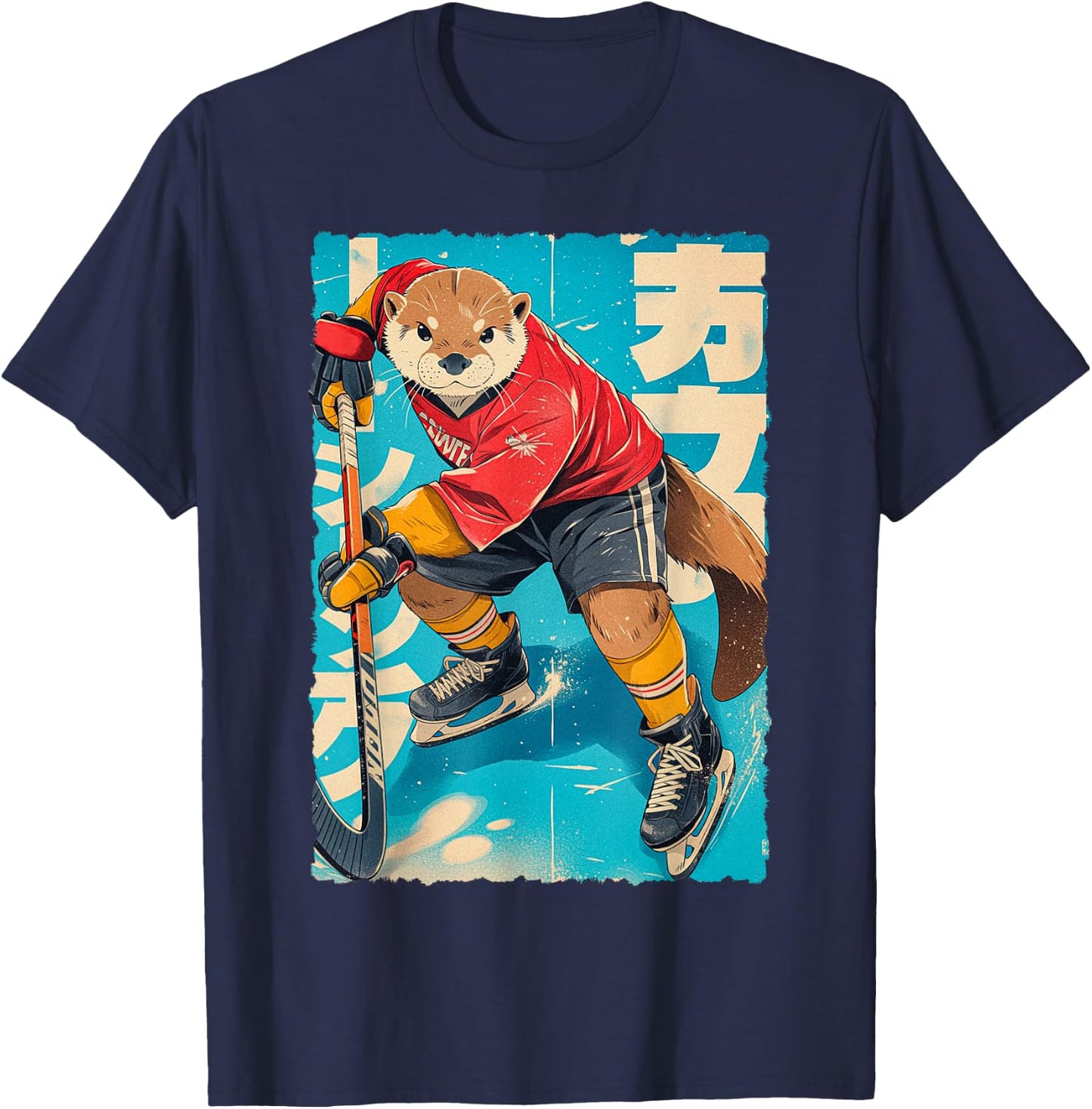 Manga amusant - Joueur de hockey sur glace - Art japonais - Loutre - Pour enfants T-Shirt - T-Shirt | Navy