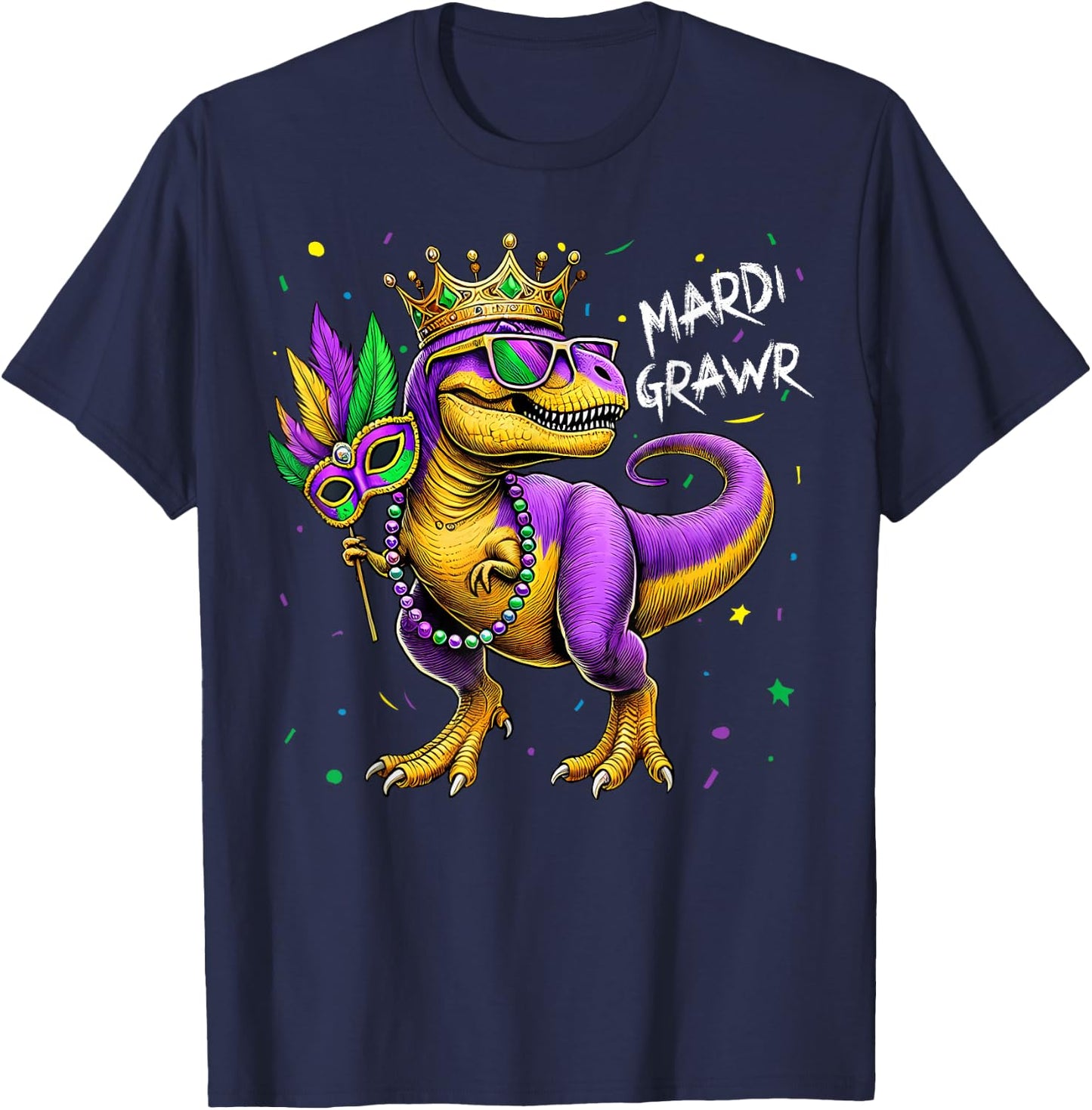 Mardi Gras T Rex Dinosaur Mardi Grawr Bead Costume Boys Kids T-Shirt - T-Shirt | Navy