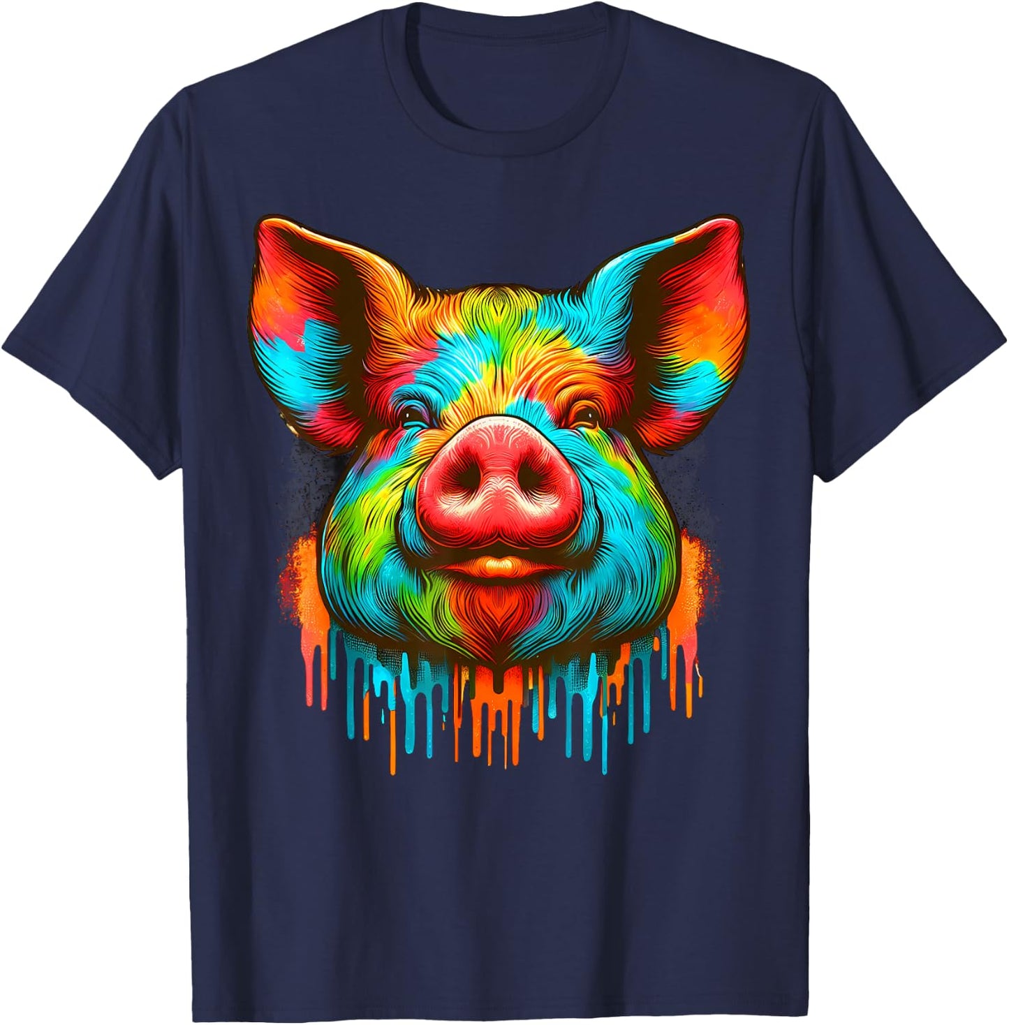 Cool Pig Graphic Spirit Animal Illustration Tie Dye Art T-Shirt - T-Shirt | Navy