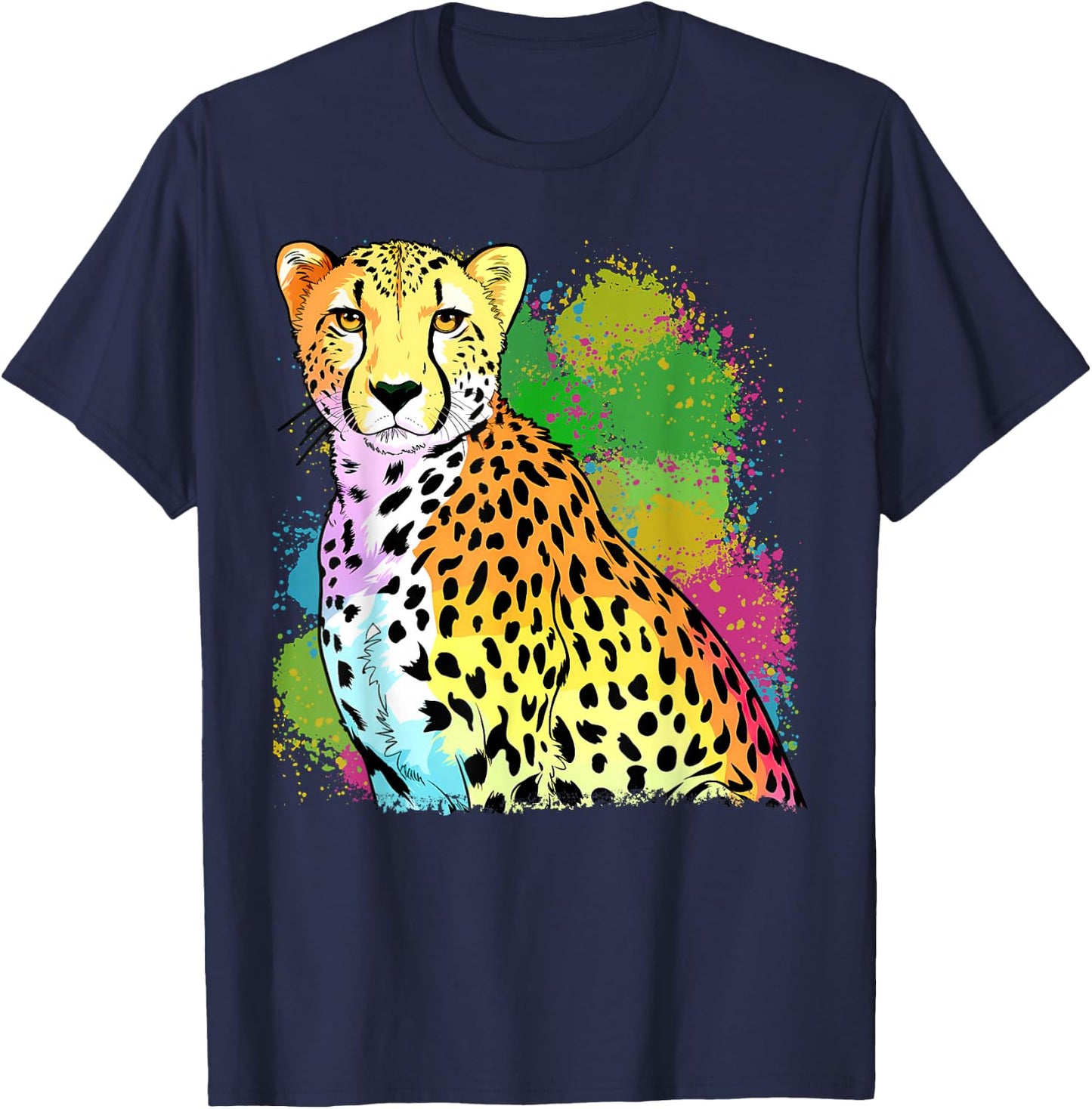 Colorful Rainbow Cheetah Graphic T-Shirt - T-Shirt | Navy