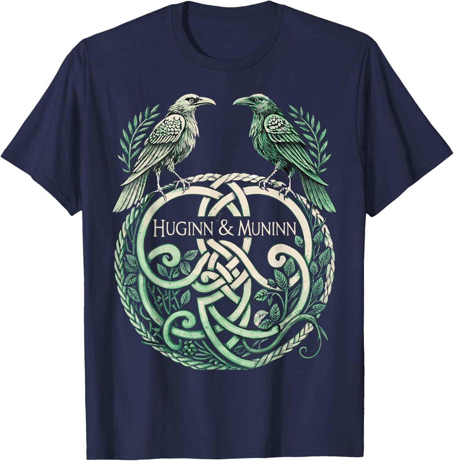 Odin’s Ravens Huginn & Muninn - Norse Knotwork - Celtic T-Shirt - T-Shirt | Navy