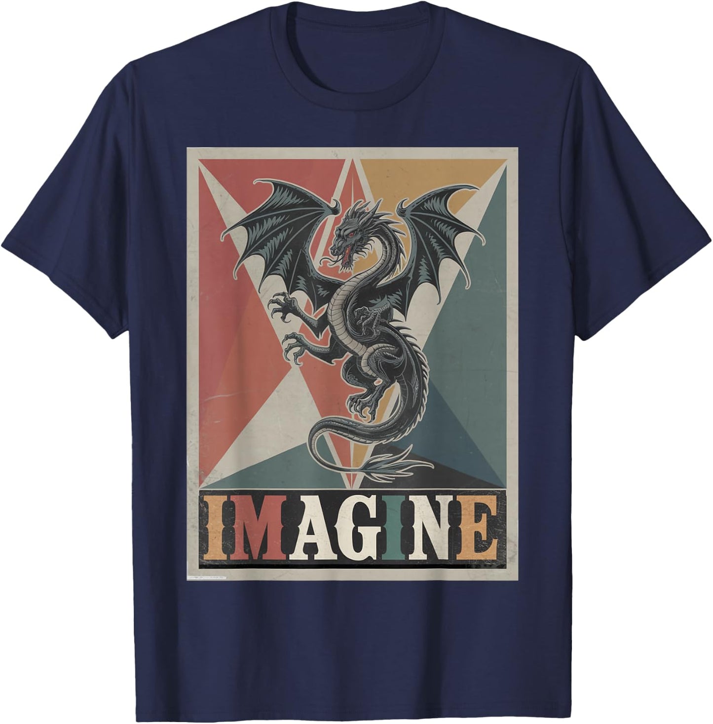 Dragon Retro Vintage Graphic Art Design T-Shirt - T-Shirt | Navy