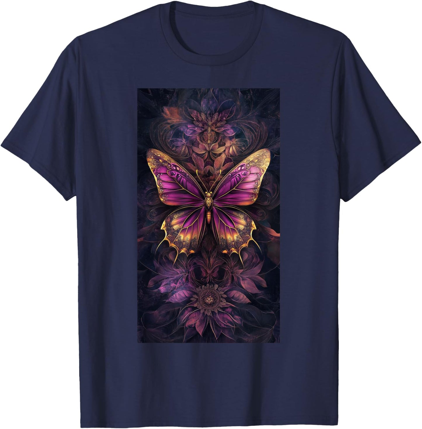 Floral Patterns Butterfly art Purple butterfly T-Shirt - T-Shirt | Navy