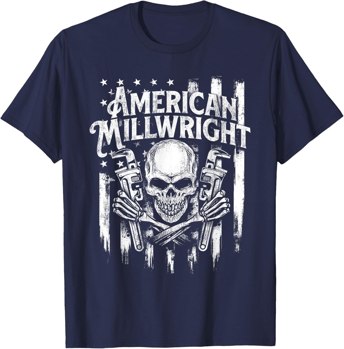 American Millwright - Patriotic USA Flag Machinist Engineer T-Shirt - T-Shirt | Navy