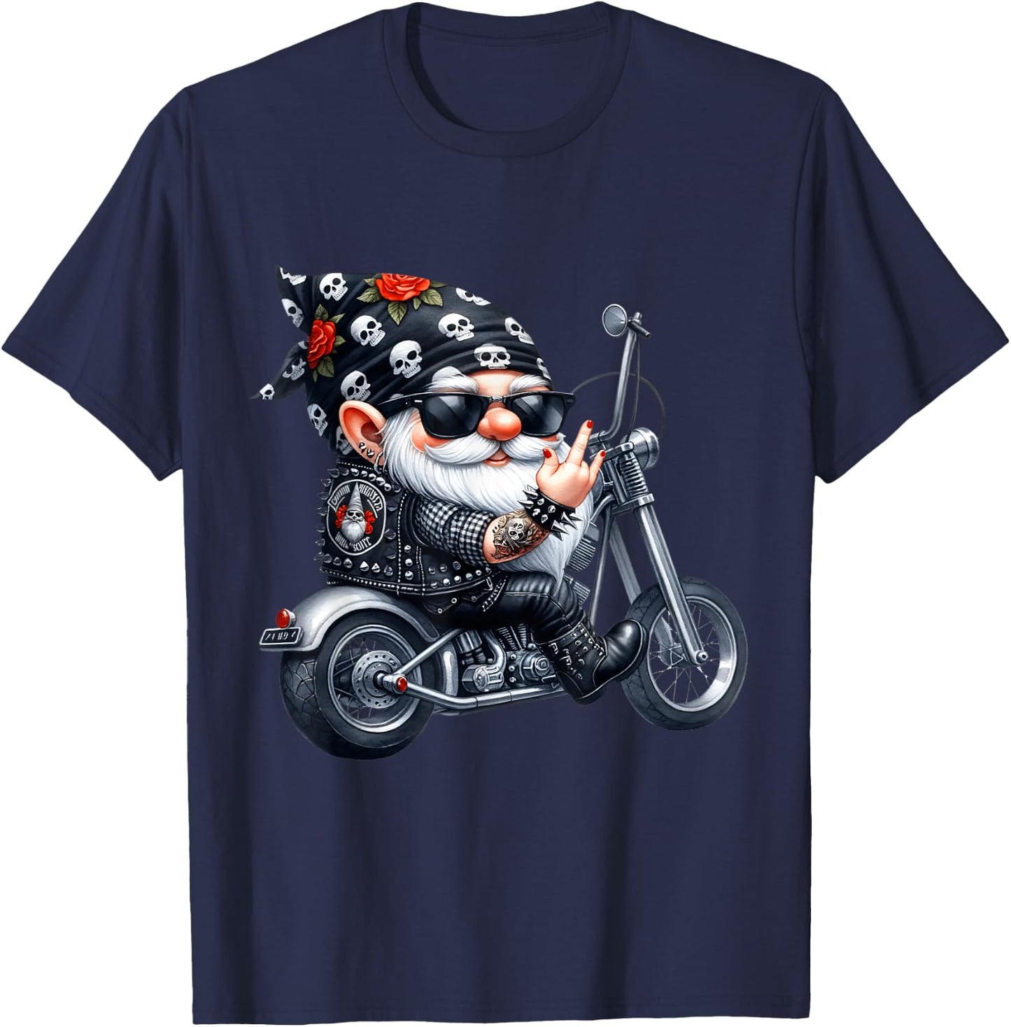 Cool Tattoo Gnome Graphic Women Funny Motorcycle T-Shirt - T-Shirt | Navy