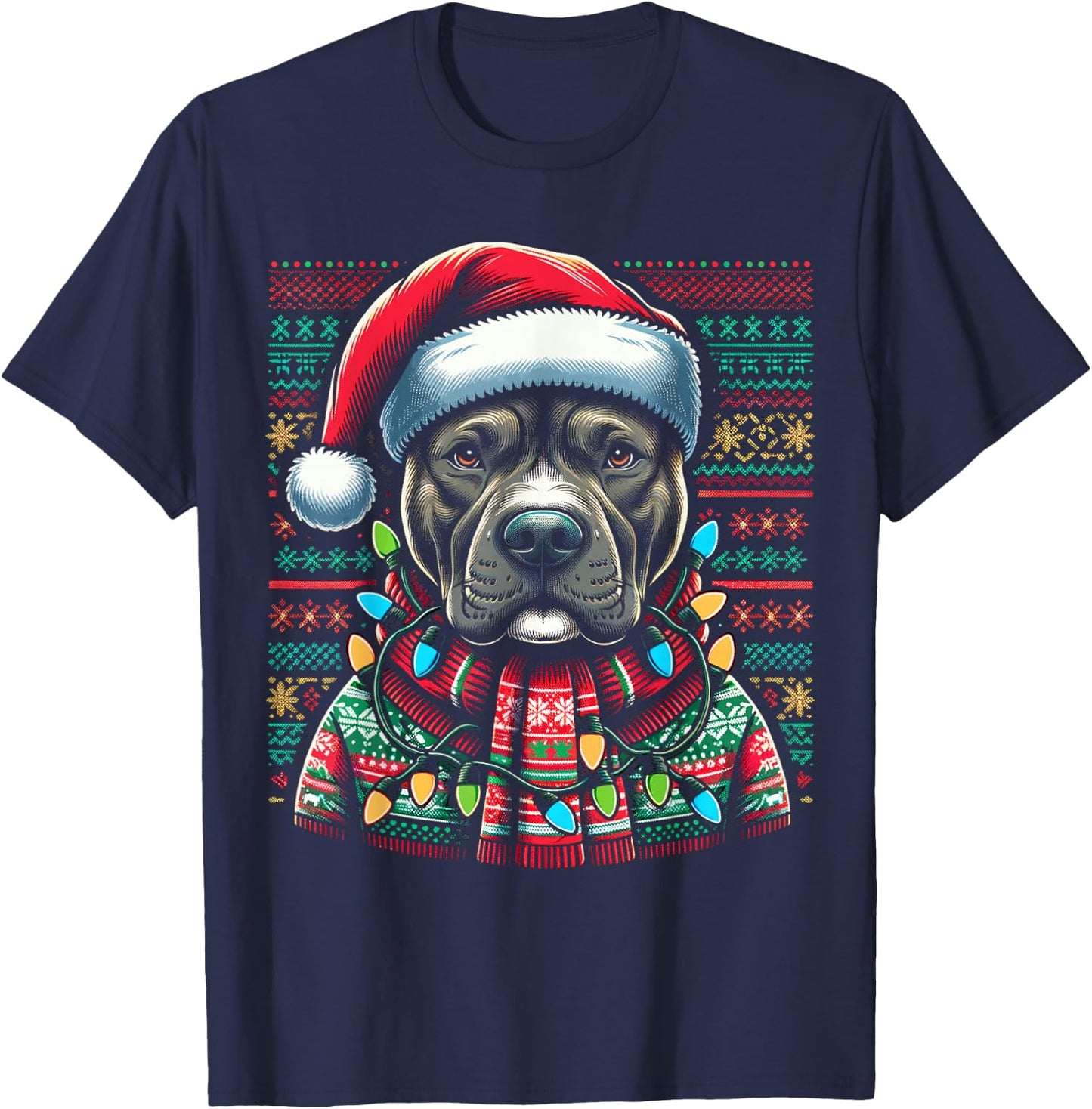 Christmas Pit bull Xmas Pit Bull Mom Dog Lover Santa T-Shirt - T-Shirt | Navy