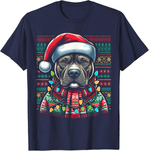 Christmas Pit bull Xmas Pit Bull Mom Dog Lover Santa T-Shirt - T-Shirt | Navy