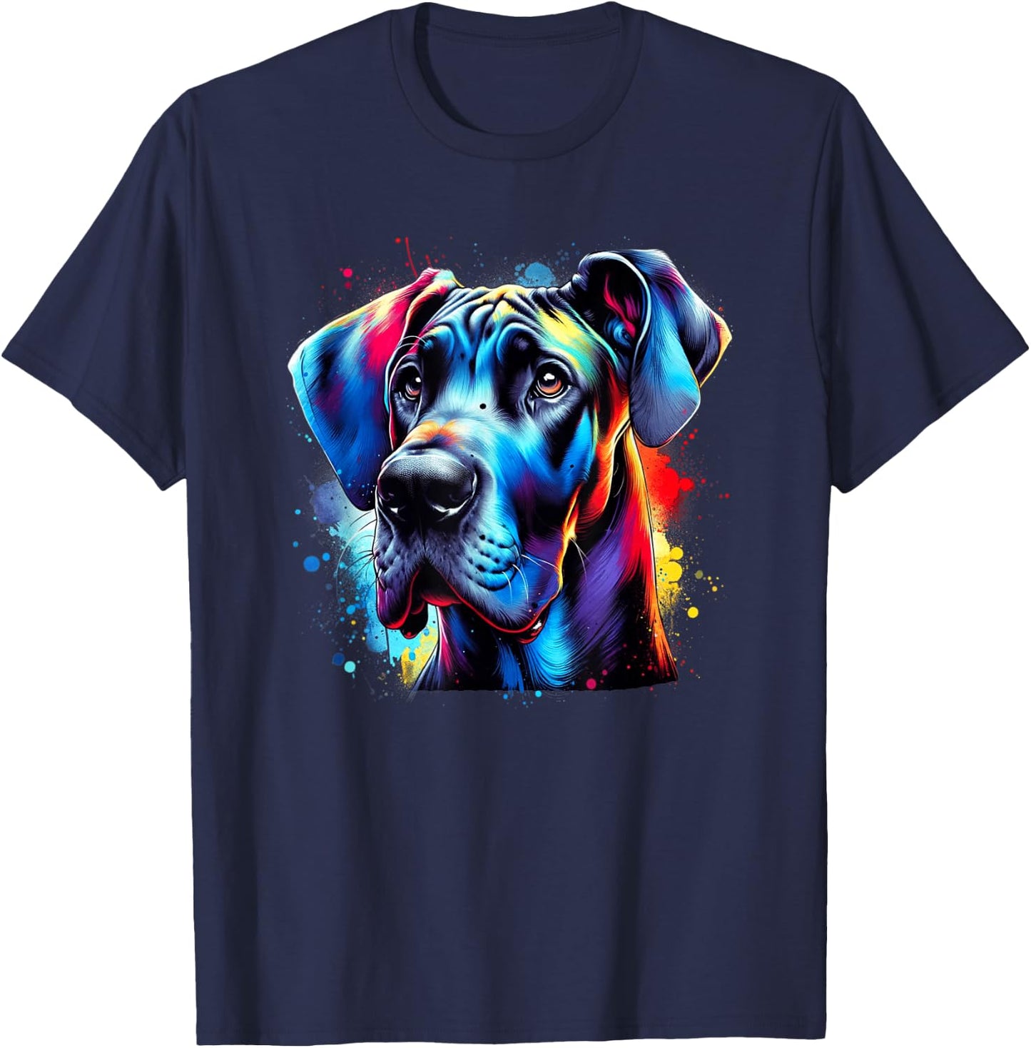 Colorful Splash Art Great Dane Dog German Mastiff T-Shirt - T-Shirt | Navy