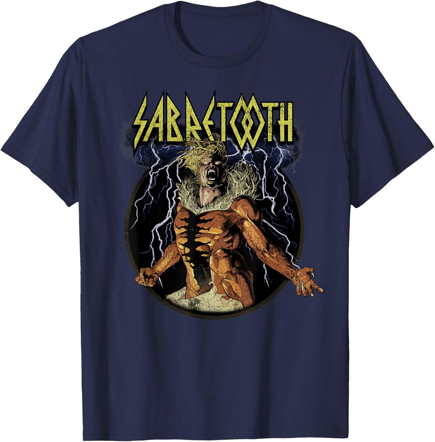Marvel X-Men Sabretooth Epic Lightning Vintage Rock T-Shirt - T-Shirt | Navy