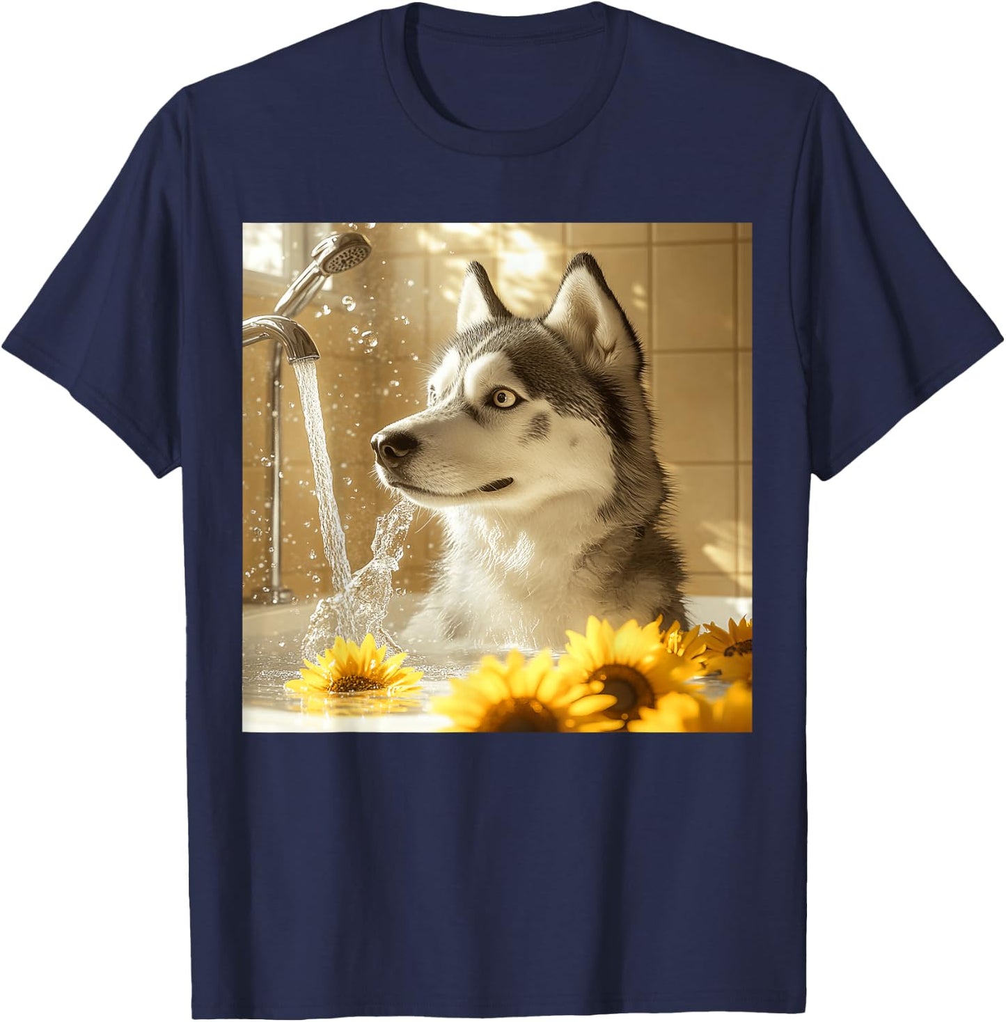 Husky Sunflower T-Shirt - T-Shirt | Navy