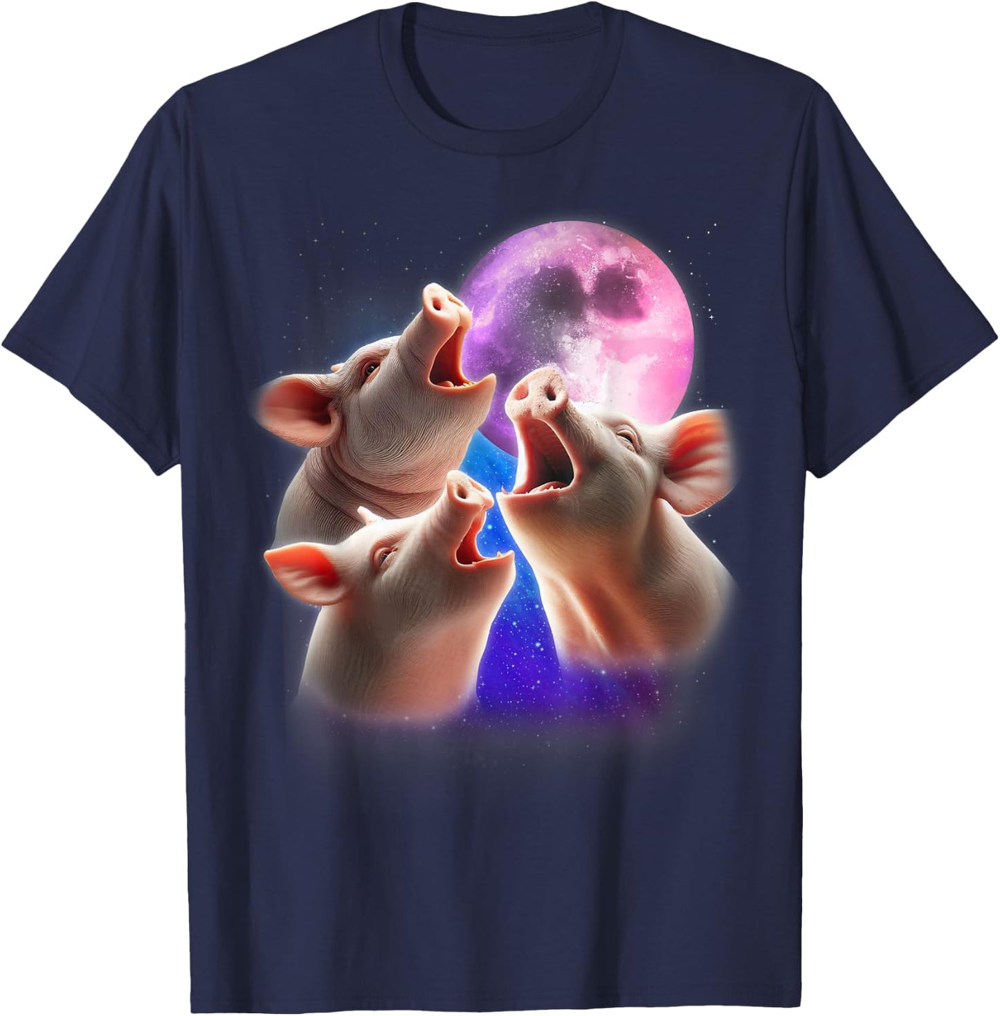 3 Pigs Howling At The Moon Funny Pig Animal Lover Farmer T-Shirt - T-Shirt | Navy