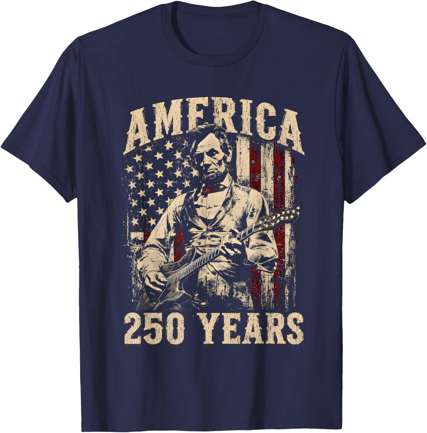 Vintage Abraham Lincoln Abe Lincoln Playing Guitar 250 Years T-Shirt - T-Shirt | Navy