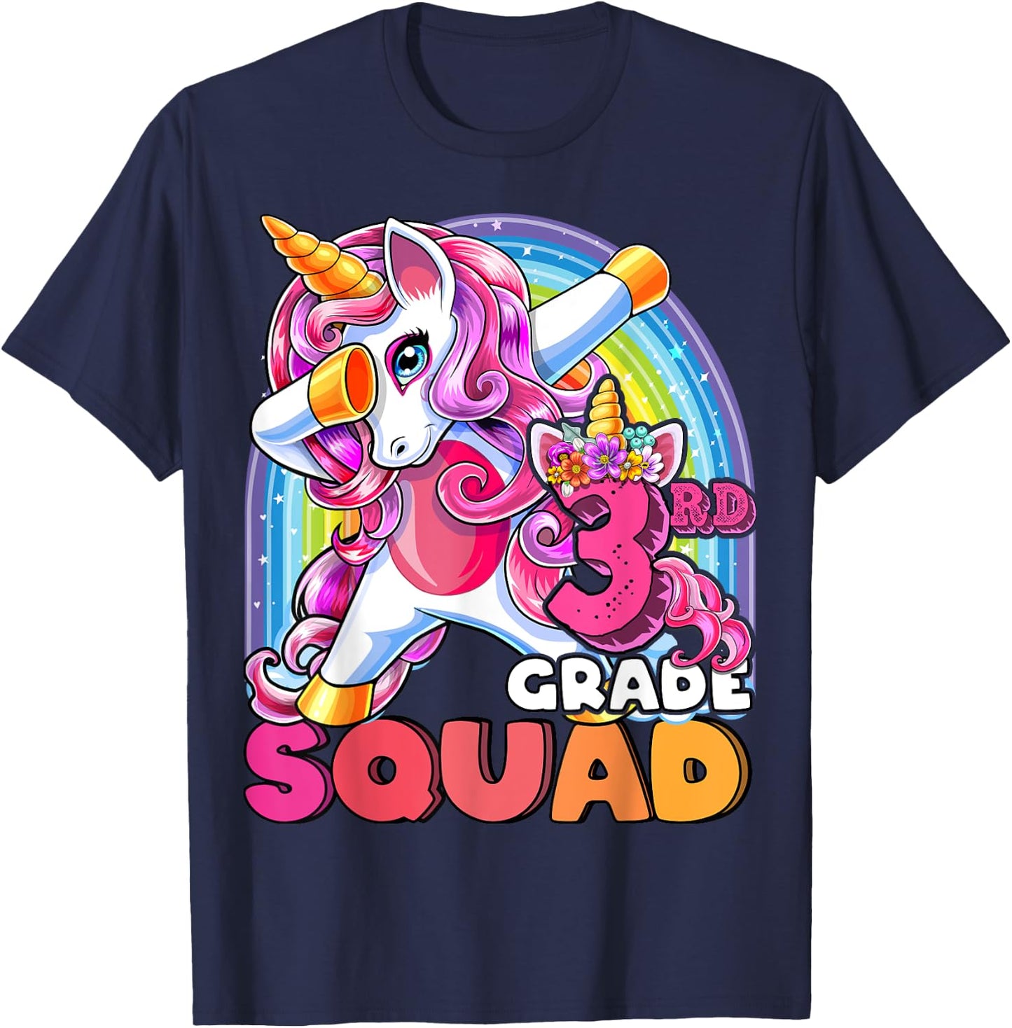 3rd Grade Squad Dabbing Unicorn Back to School Girls Gift T-Shirt - T-Shirt | Navy