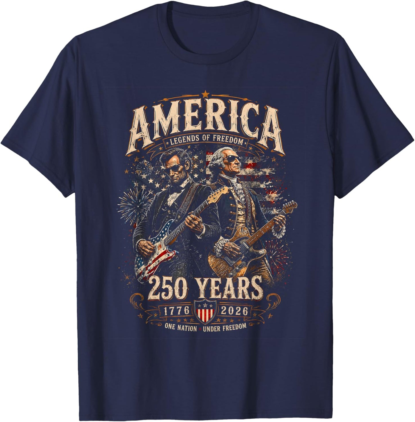 George Washington Playing Guitar Abe Lincoln 250th America T-Shirt - T-Shirt | Navy