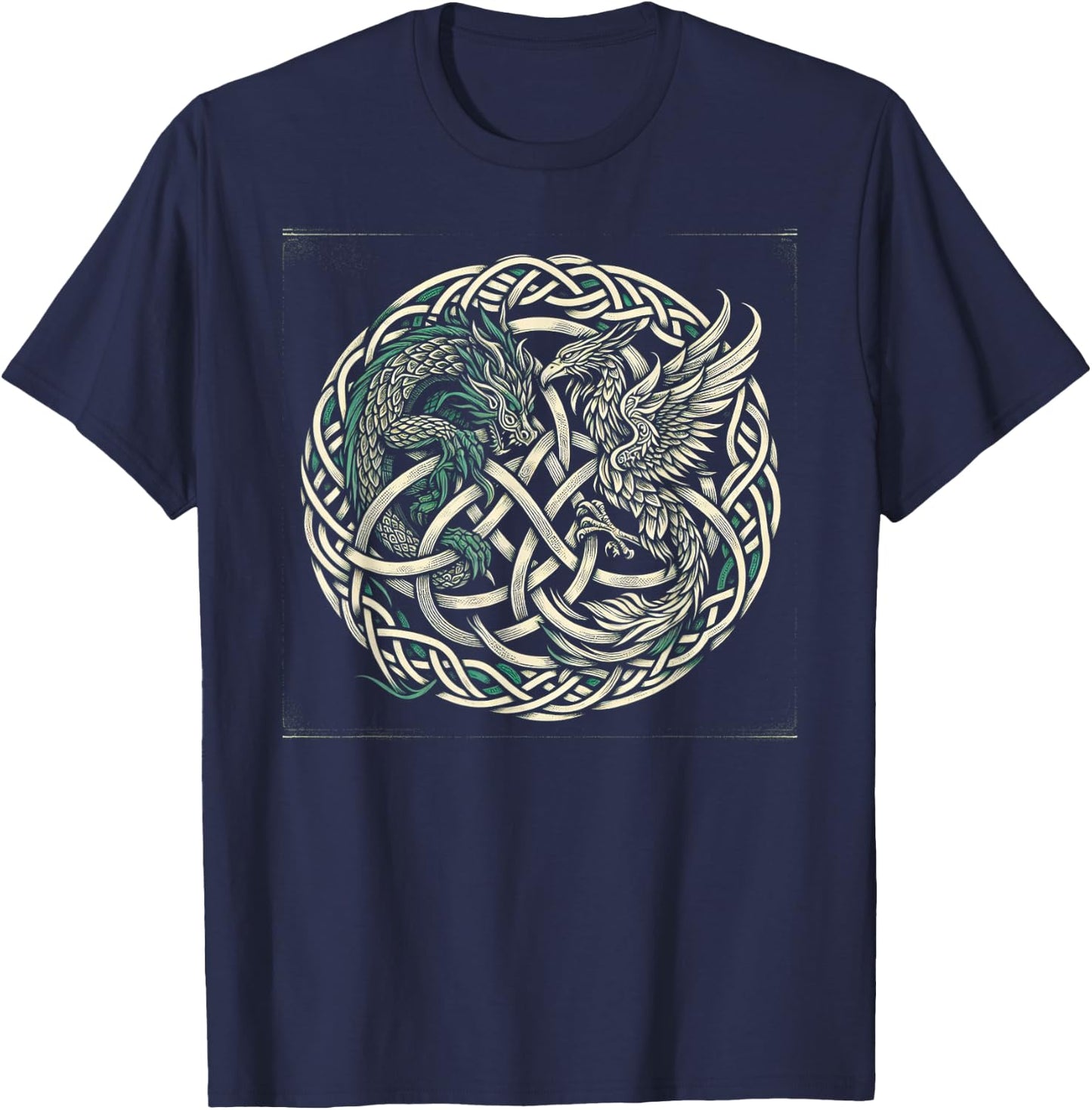 Intricate Celtic Knot with Dragon and Phoenix T-Shirt - T-Shirt | Navy