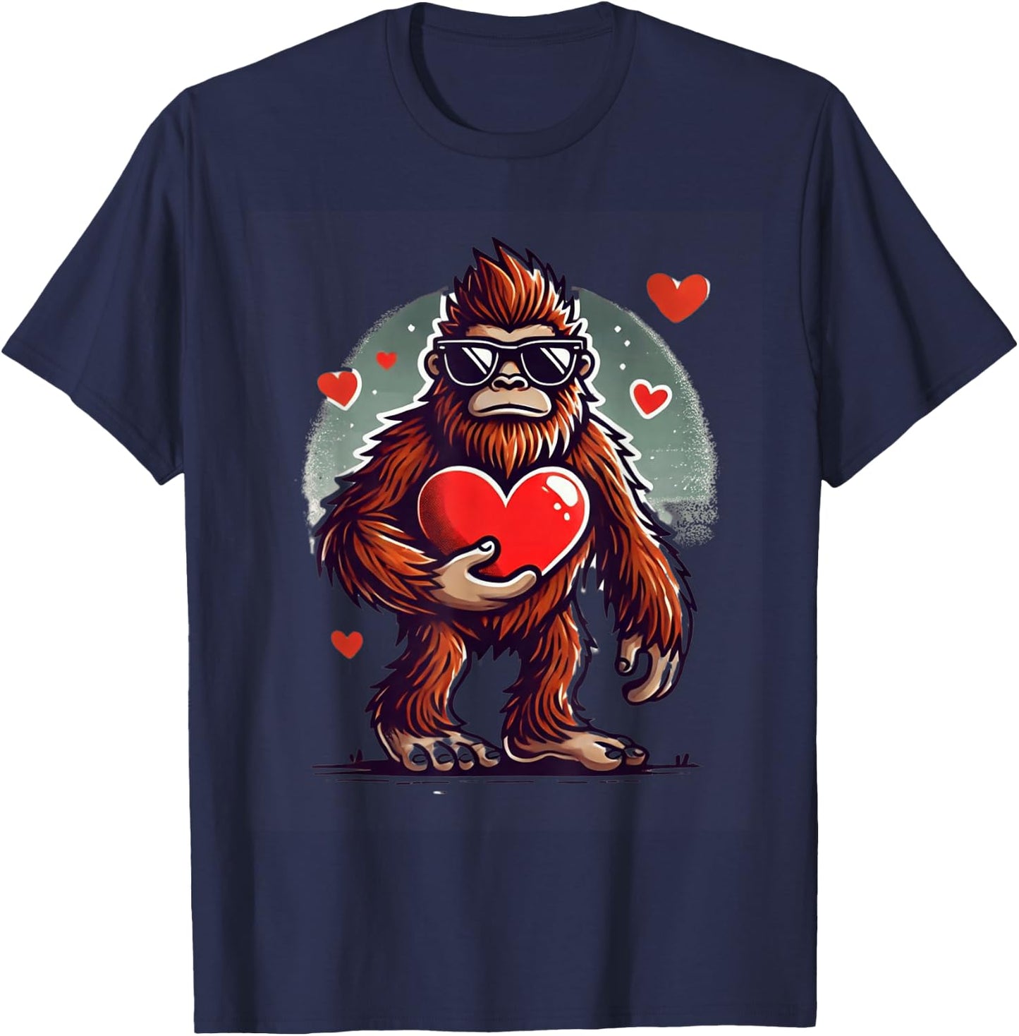 Funny Valentines Day Bigfoot Heart Sunglasses Sasquatch T-Shirt - T-Shirt | Navy
