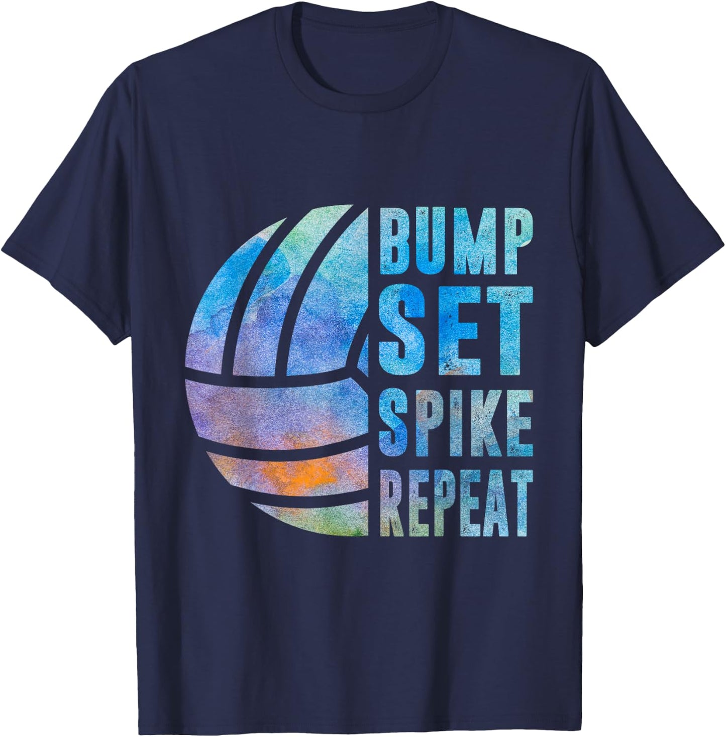 Bump Set Spike Repeat Watercolor Volleyball Women Teen Girls T-Shirt - T-Shirt | Navy