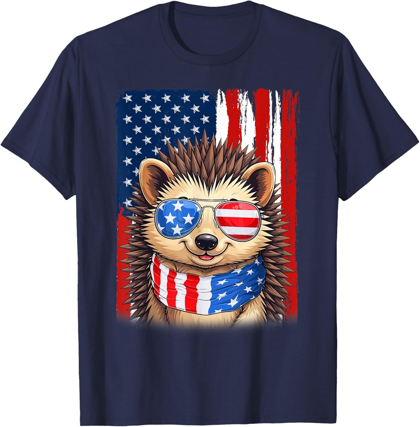Hedgehog US America Flag Men Women 4th of July Patriotic T-Shirt - T-Shirt | Navy
