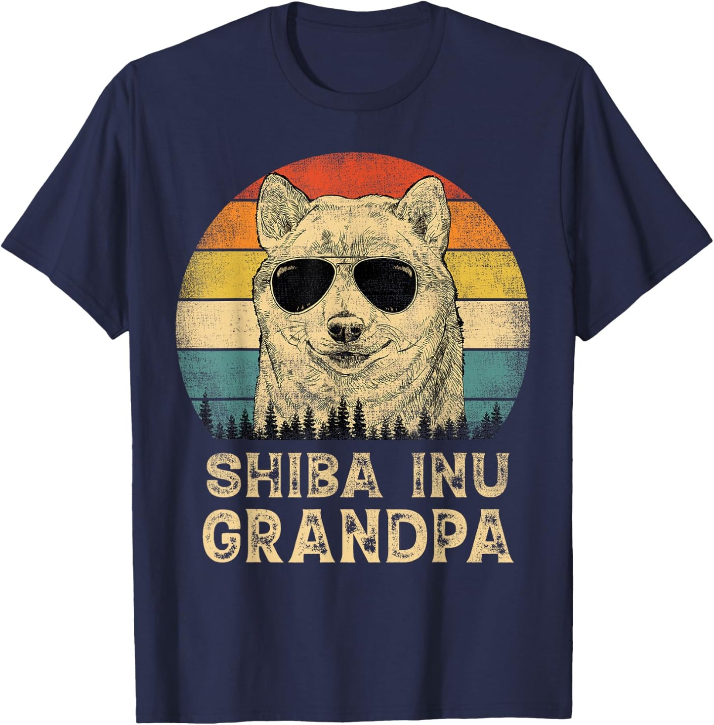 Vintage Shiba Inu Grandpa Dog Lovers Father's Day Men Women T-Shirt - T-Shirt | Navy