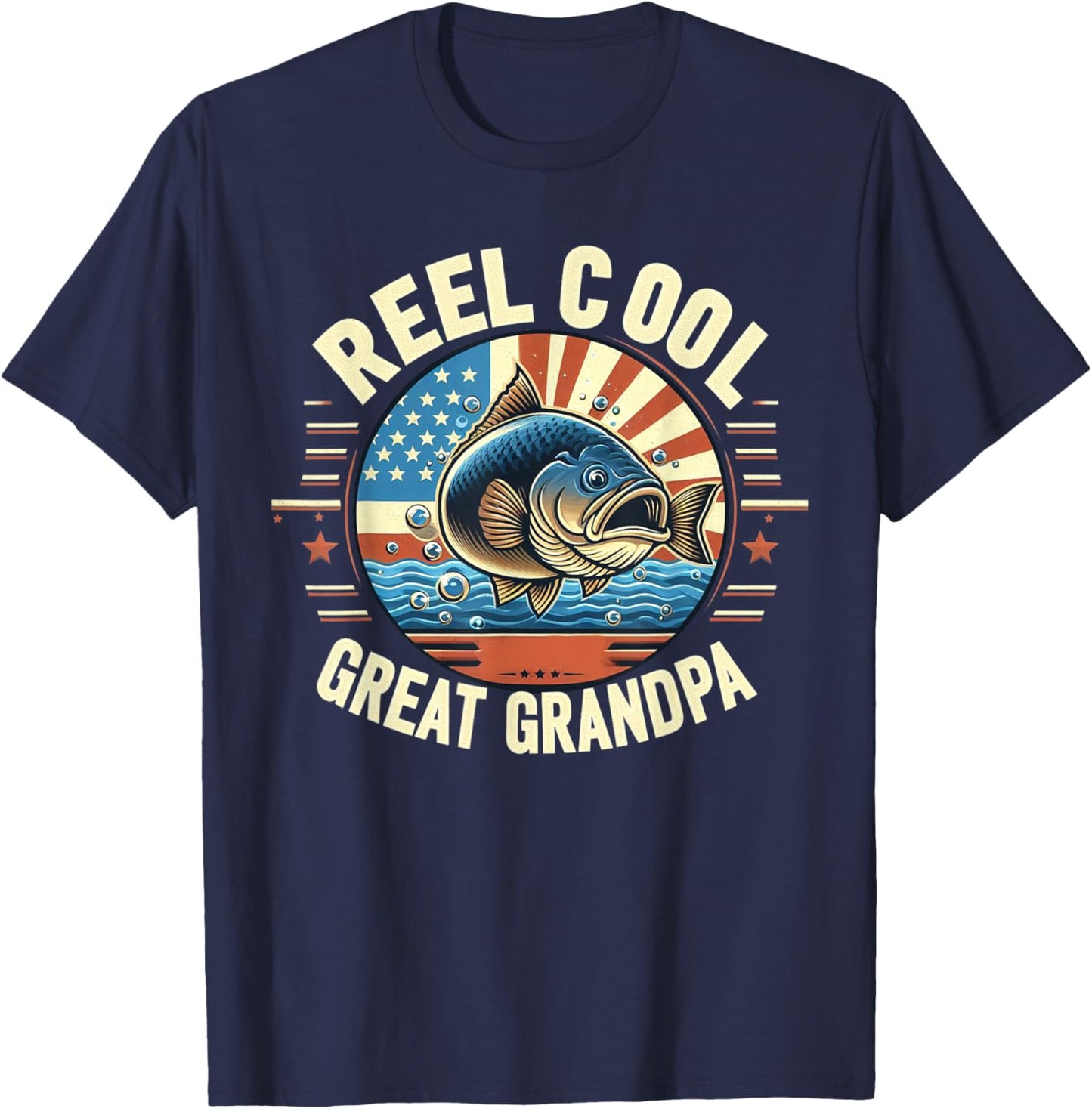 Reel Cool Great Grandpa Fishing Funny Fish Father's Day T-Shirt - T-Shirt | Navy
