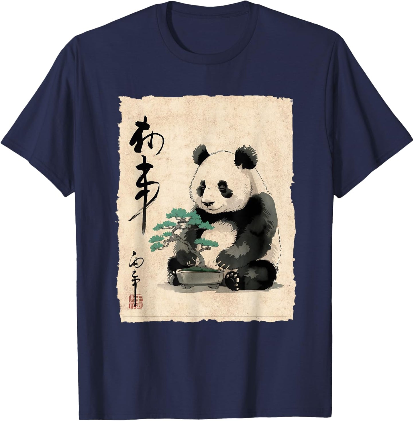 Panda with Bonsai Japanese Art Women Kids T-Shirt - T-Shirt | Navy