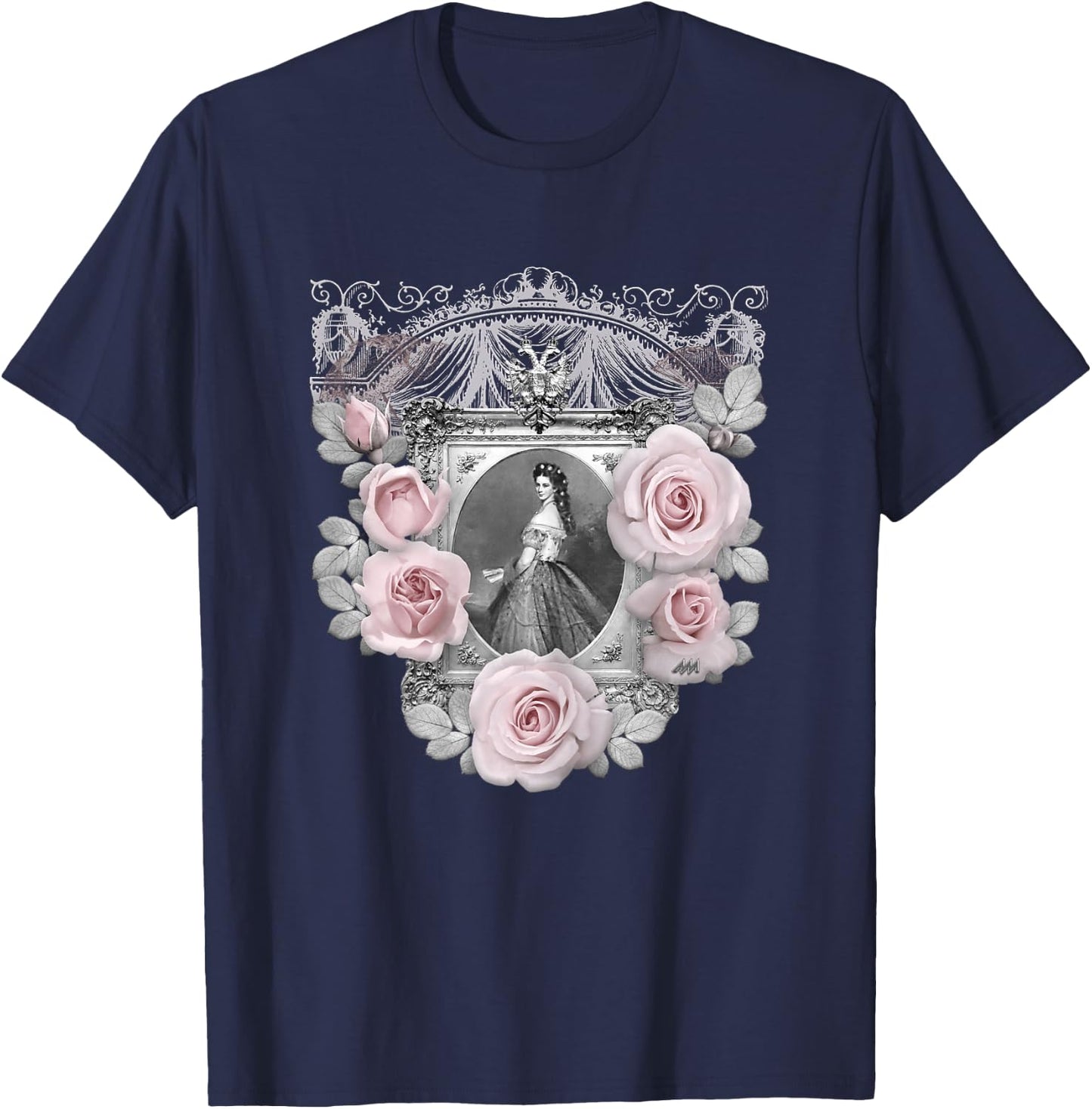 Empress Elisabeth of Austria/Sisi - with Roses in Pink T-Shirt - T-Shirt | Navy