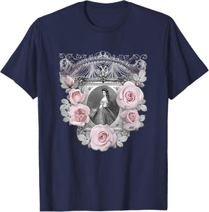 Empress Elisabeth of Austria/Sisi - with Roses in Pink T-Shirt - T-Shirt | Navy