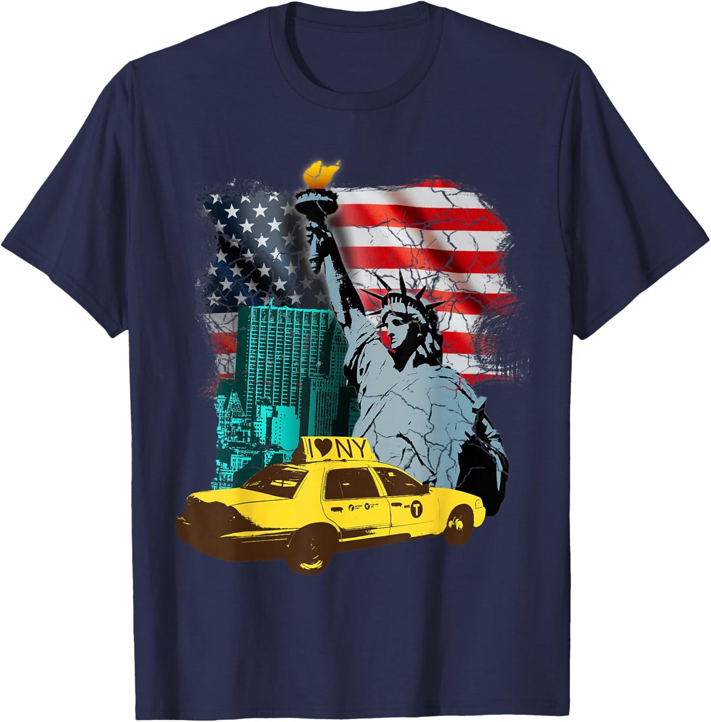 New York USA Statue of Liberty Skyline Graphic T-Shirt - T-Shirt | Navy