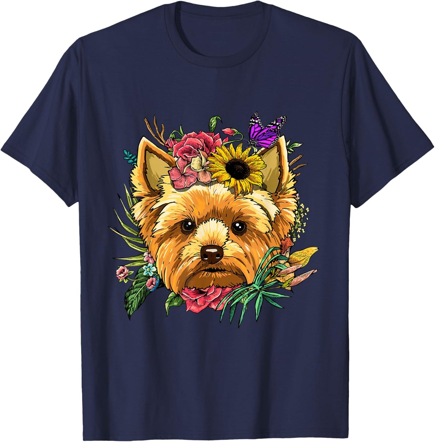Floral Yorkshire Terrier Shirt Yorkie Dog Face Yorkie Lover T-Shirt - T-Shirt | Navy