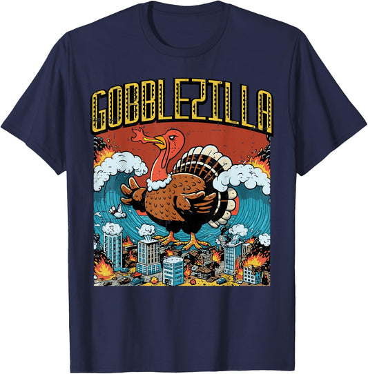 Thanksgiving Gobblezilla Funny Turkey Day Men Kids Women T-Shirt - T-Shirt | Navy
