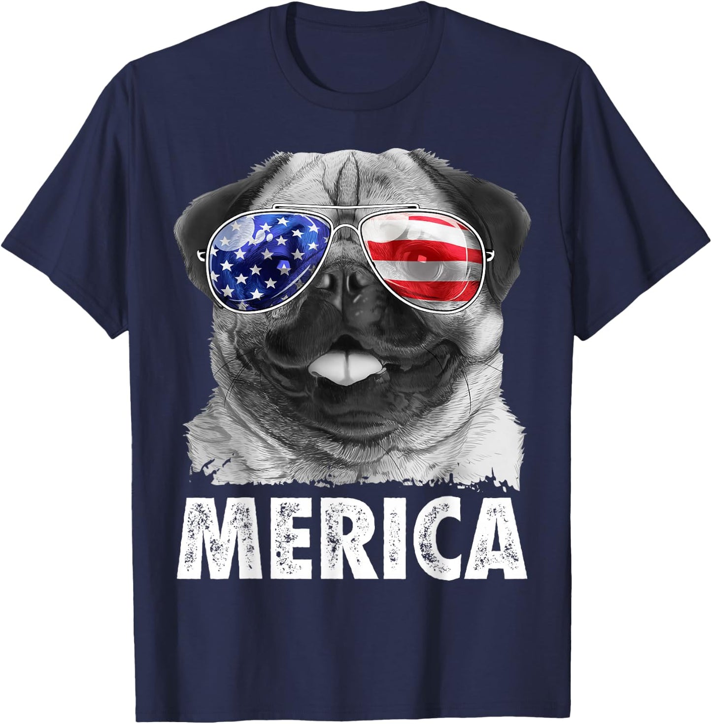Pug 4th of July Shirts Merica Men Women USA American Flag T-Shirt - T-Shirt | Navy