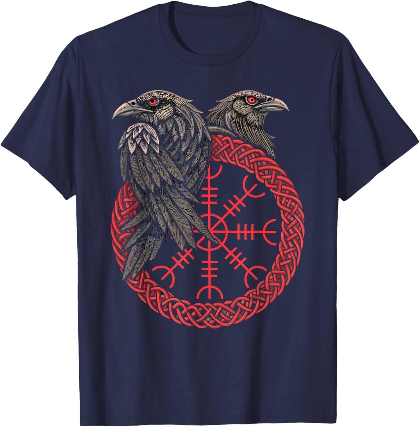 Aegishjalmur - Viking Symbol - Huginn & Muninn Norse Raven T-Shirt - T-Shirt | Navy