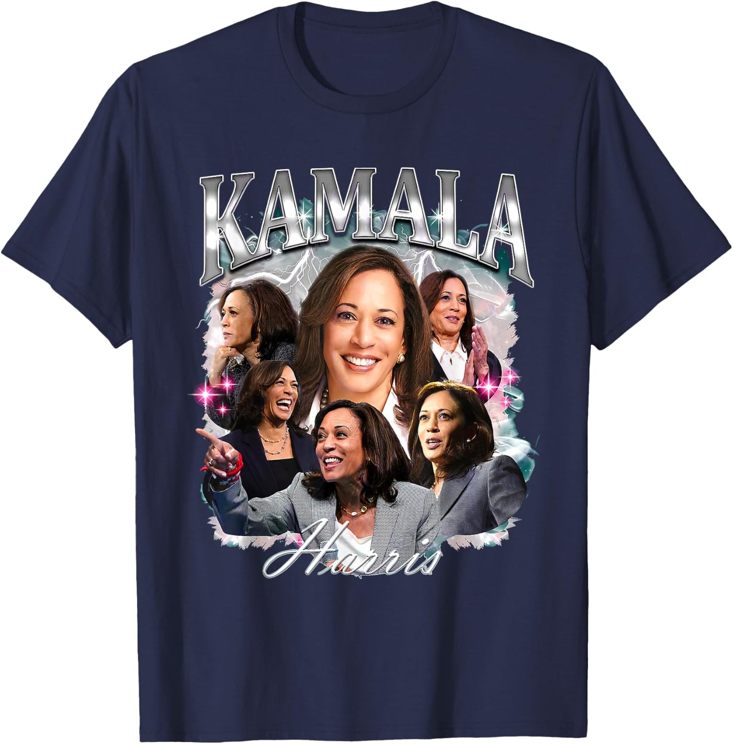 Kamala Harris 2024 For President Pink Bootleg Style T-Shirt - T-Shirt | Navy
