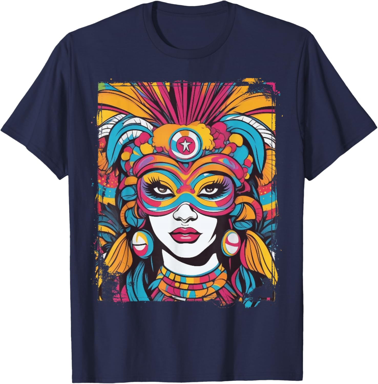 Rio Carnival Mask - Birthday Costume - Brazil Souvenir T-Shirt - T-Shirt | Navy